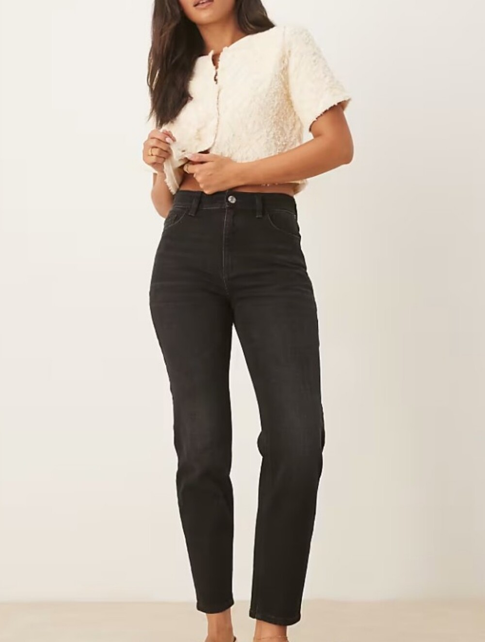 NWT Mango Mom Jeans Black High Waist  100% Cotton Sz UK 38/ US 6